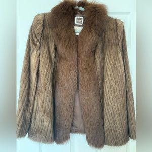 SAGA Chestnut Mink Jacket with Fox Fur Collar & Facing
